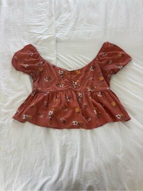 La Hearts Rust Floral Peplum Crop Top